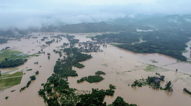 2020年7月10日，受持續暴雨影響，江西省吉安市峽江縣沂江流域水位全面上漲。